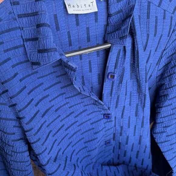 Habitat Clothes To Live In Blue Black Button Up Blouse Top Long Sleeve XS - Picture 5 of 10